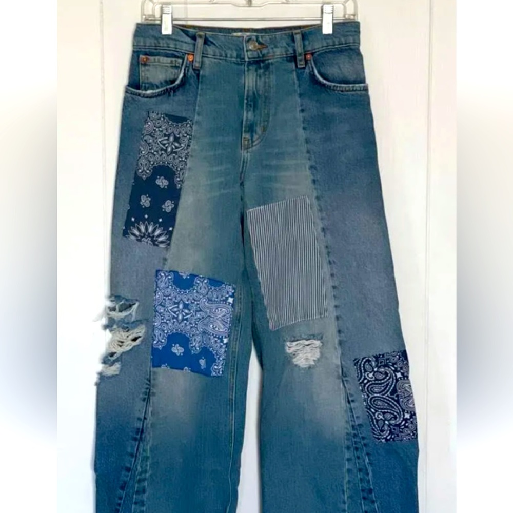 Free People | | We The Free Patchwork Distressed High Waisted Non Stretch Jeans